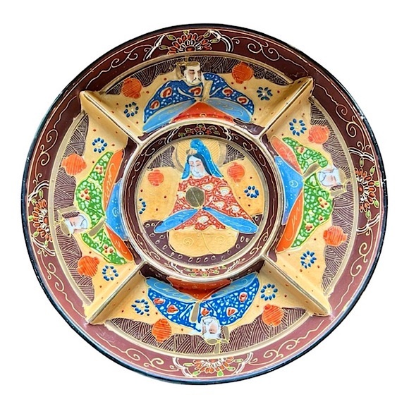 Vintage Japanese Satsuma Pottery Divided Serving Plate Geisha Platter - Picture 1 of 17